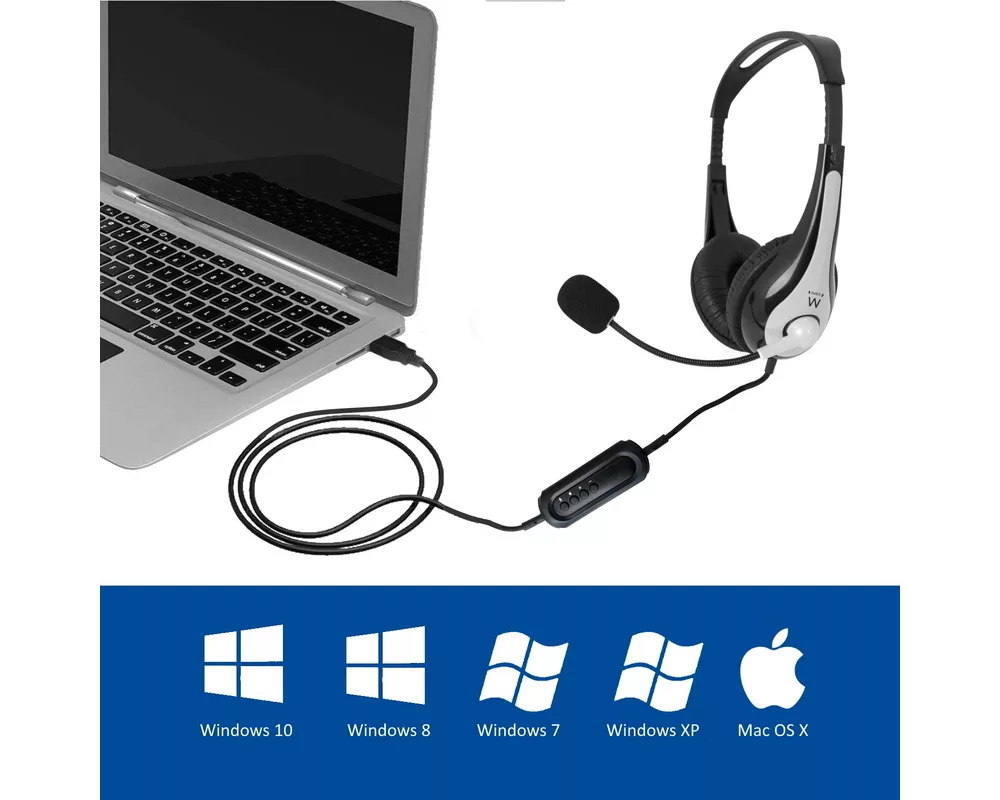 Слушалки Ewent EW3565, Микрофон, USB, 2.1м кабел, Сив/Черен 4