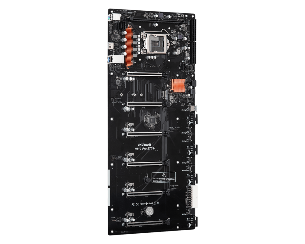 Дънна платка ASRock H510 Pro BTC+, LGA1200, 6 PCIe 3.0 x16, 1 Mining Port 4