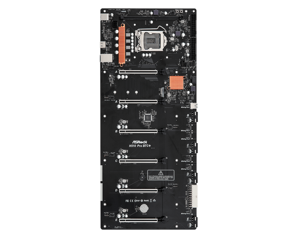 Дънна платка ASRock H510 Pro BTC+, LGA1200, 6 PCIe 3.0 x16, 1 Mining Port 2