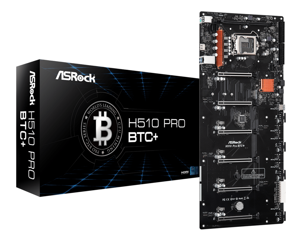 Дънна платка ASRock H510 Pro BTC+, LGA1200, 6 PCIe 3.0 x16, 1 Mining Port 8