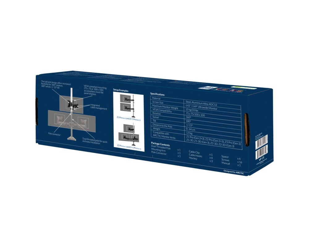 Стойка ARCTIC Z+1 PRO (Gen 3), За 1 допълнителен монитор към Z Pro 9