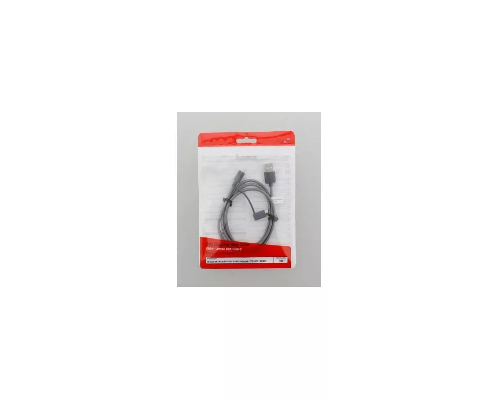 Адаптери Кабел HAMA 2 в 1, USB-A мъжко - Micro USB мъжко, Адаптер USB-C, 1.0 м., Сив 2