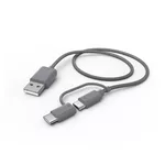 <span>Адаптери</span> Кабел HAMA 2 в 1, USB-A мъжко - Micro USB мъжко, Адаптер USB-C, 1.0 м., Сив <span class='catalog-num-in-name'>HAMA-187224</span> - 