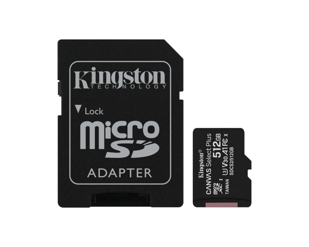 Флаш карта KINGSTON 512GB microSDXC Canvas Select Plus 100R A1 C10 Card + ADP 3