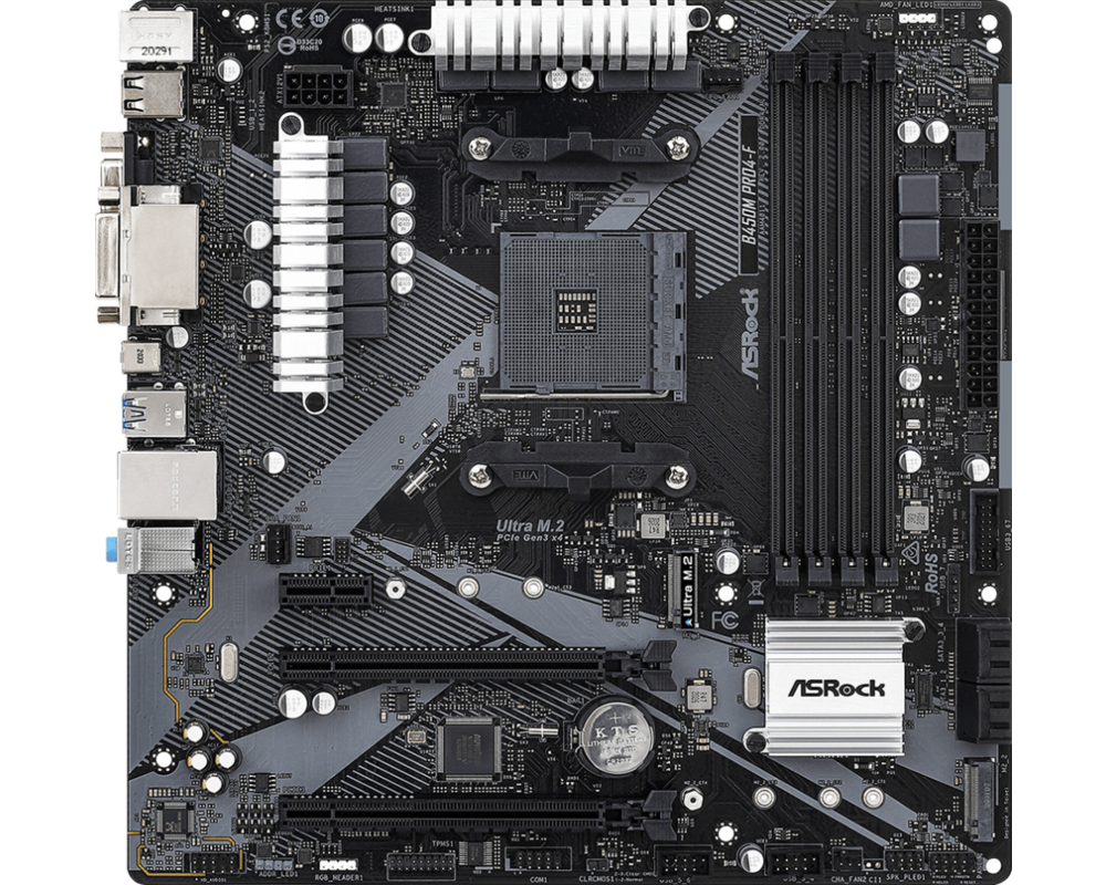 Дънна платка ASROCK B450M PRO4-F R2.0 AM4 4xDDR4 4xSATA 2xM.2 mATX MB 9