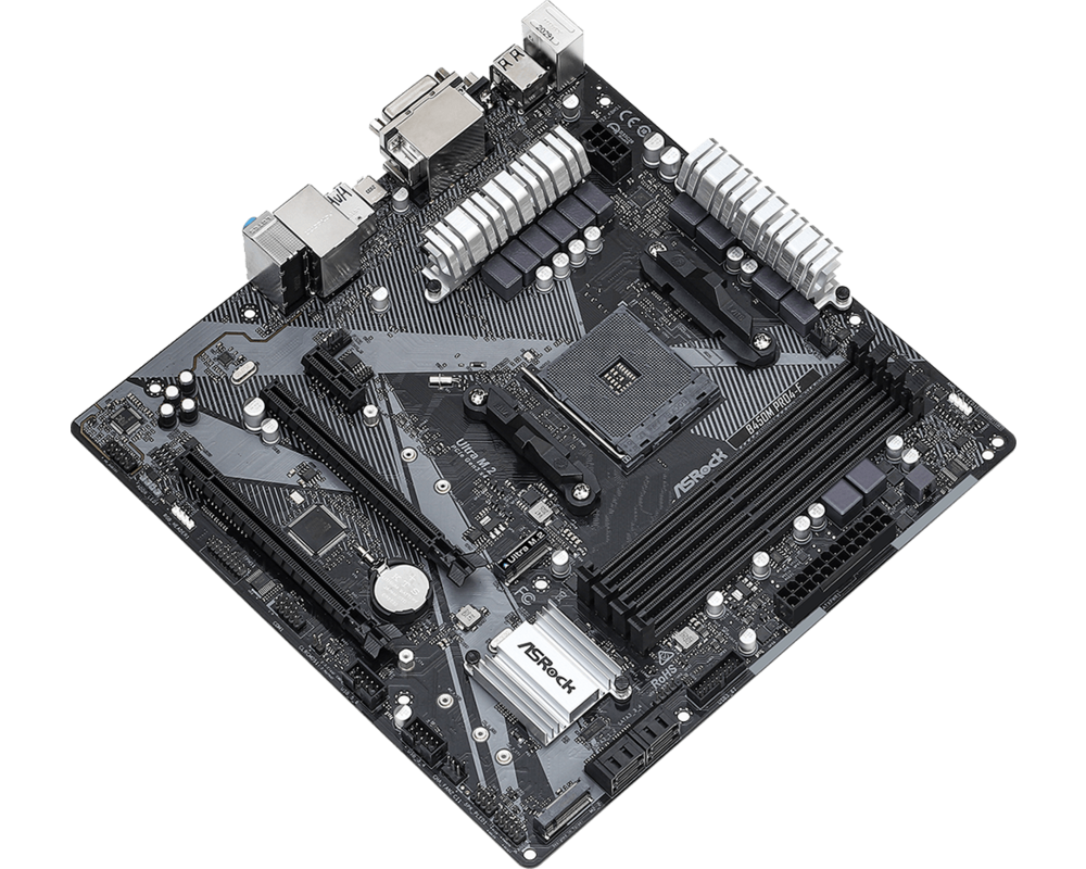 Дънна платка ASROCK B450M PRO4-F R2.0 AM4 4xDDR4 4xSATA 2xM.2 mATX MB 11