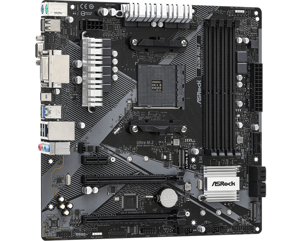 Дънна платка ASROCK B450M PRO4-F R2.0 AM4 4xDDR4 4xSATA 2xM.2 mATX MB 10