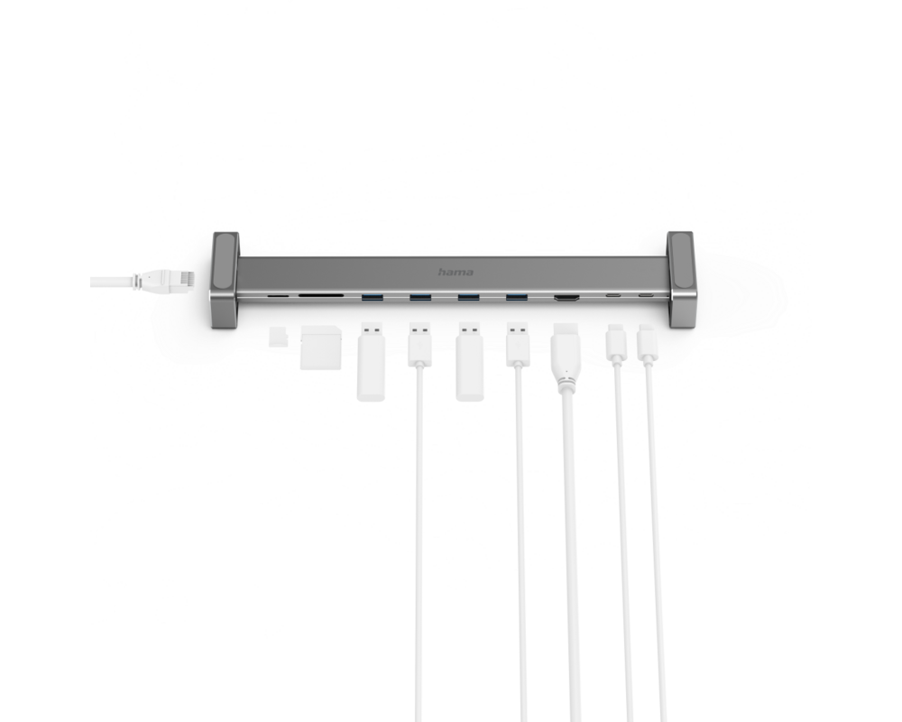 Докинг станция Докинг станция 9 в 1 HAMA, 4 x USB-A, USB-C, HDMI, LAN, SD, microSD, Сива 2