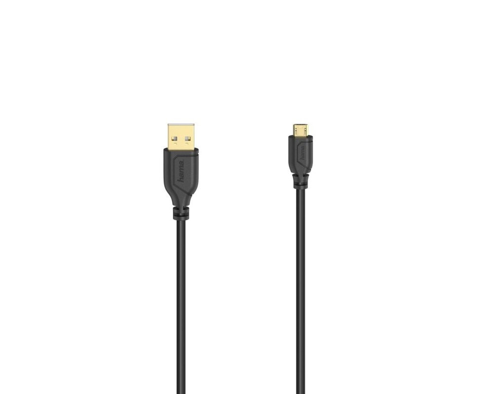 Кабел HAMA Flexi-Slim, USB 2.0 мъжко - micro USB мъжко, 0.75 м., Позлатени конектори, Черен 2