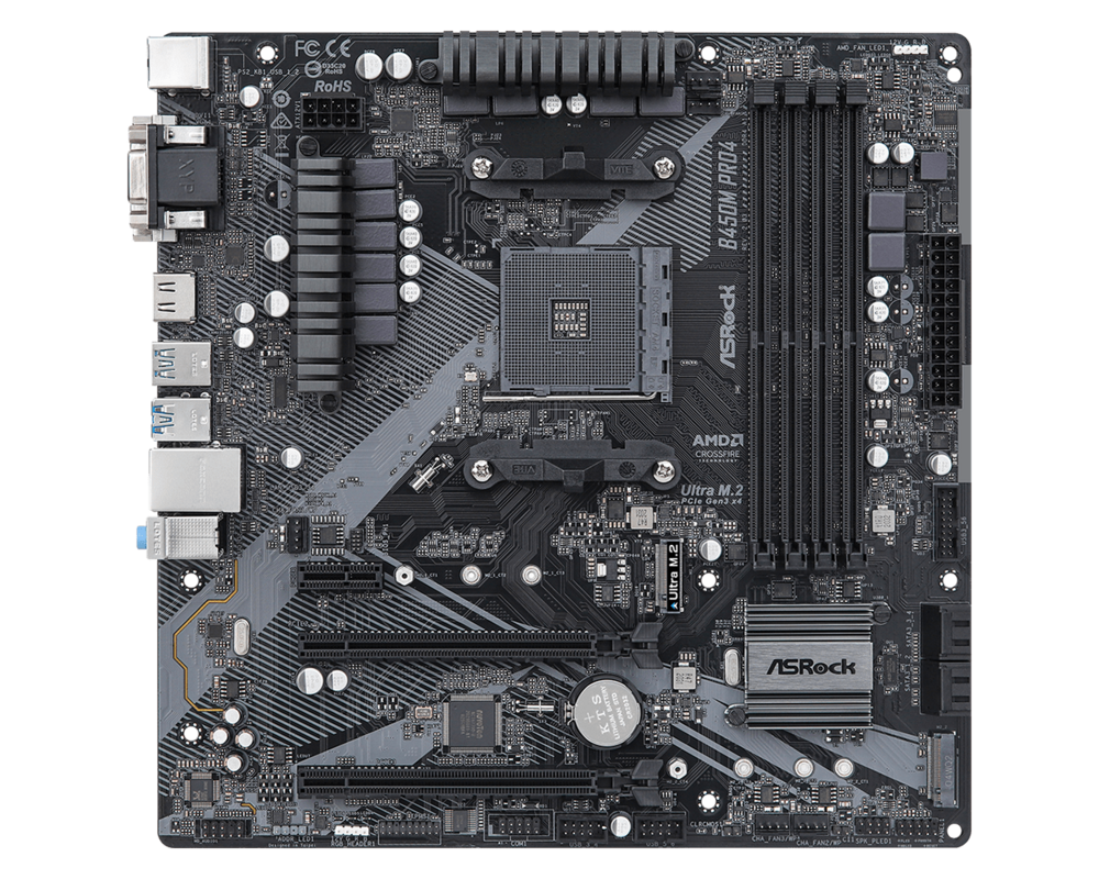 Дънна платка ASROCK B450M PRO4 R2.0 AM4 4xDDR4 4xSATA 1xM.2 mATX 9