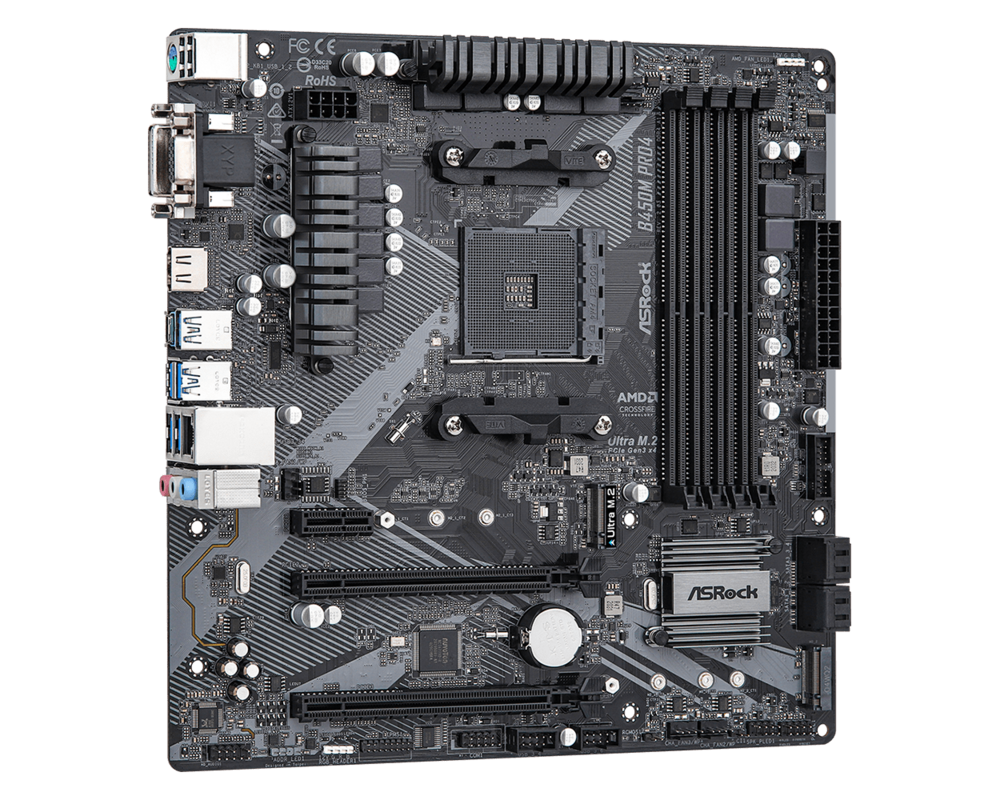 Дънна платка ASROCK B450M PRO4 R2.0 AM4 4xDDR4 4xSATA 1xM.2 mATX 10