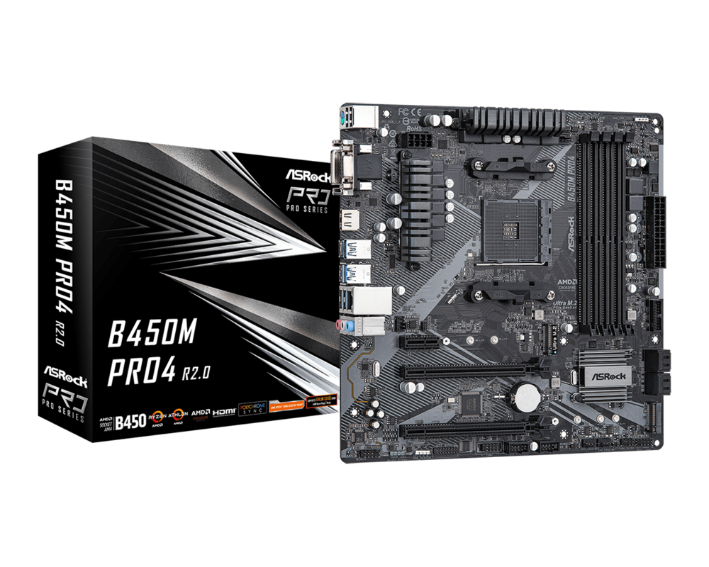 Дънна платка ASROCK B450M PRO4 R2.0 AM4 4xDDR4 4xSATA 1xM.2 mATX 13