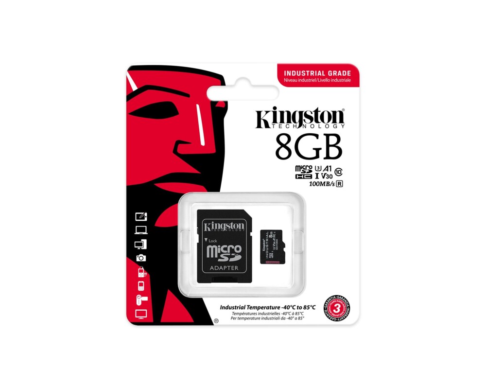 Флаш карта KINGSTON 8GB microSDHC Industrial C10 A1 pSLC Card + SD Adapter 4