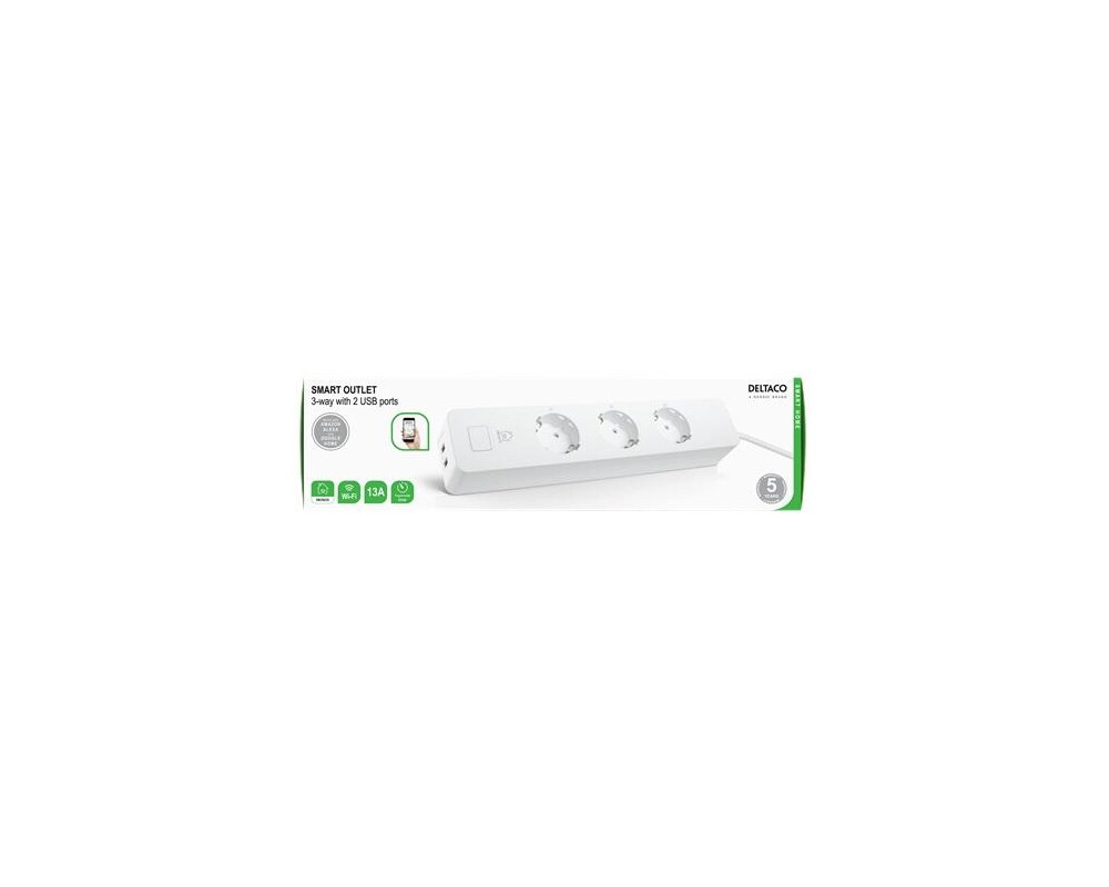 Разклонител Смарт разклонител, 1.5m, DELTACO SH-P03USB2 5