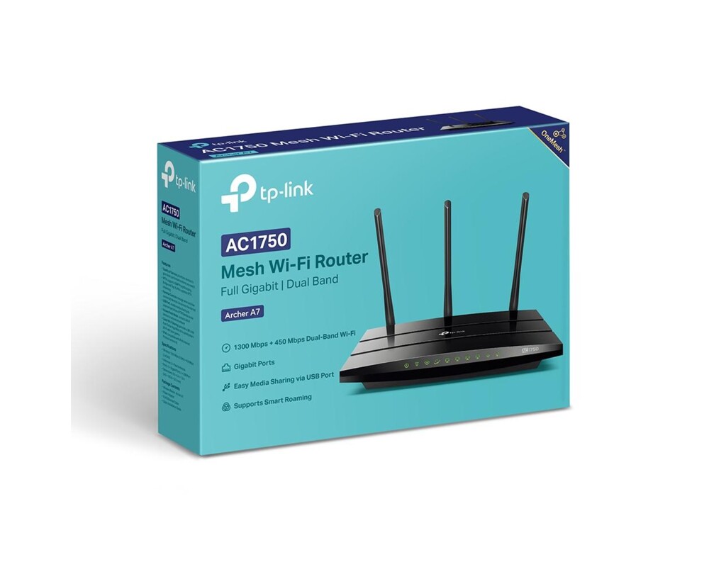 Рутер TP-Link Archer A7 AC1750, 2.4/5 GHz, 450 - 1300Mbps, 10/100/1000 4