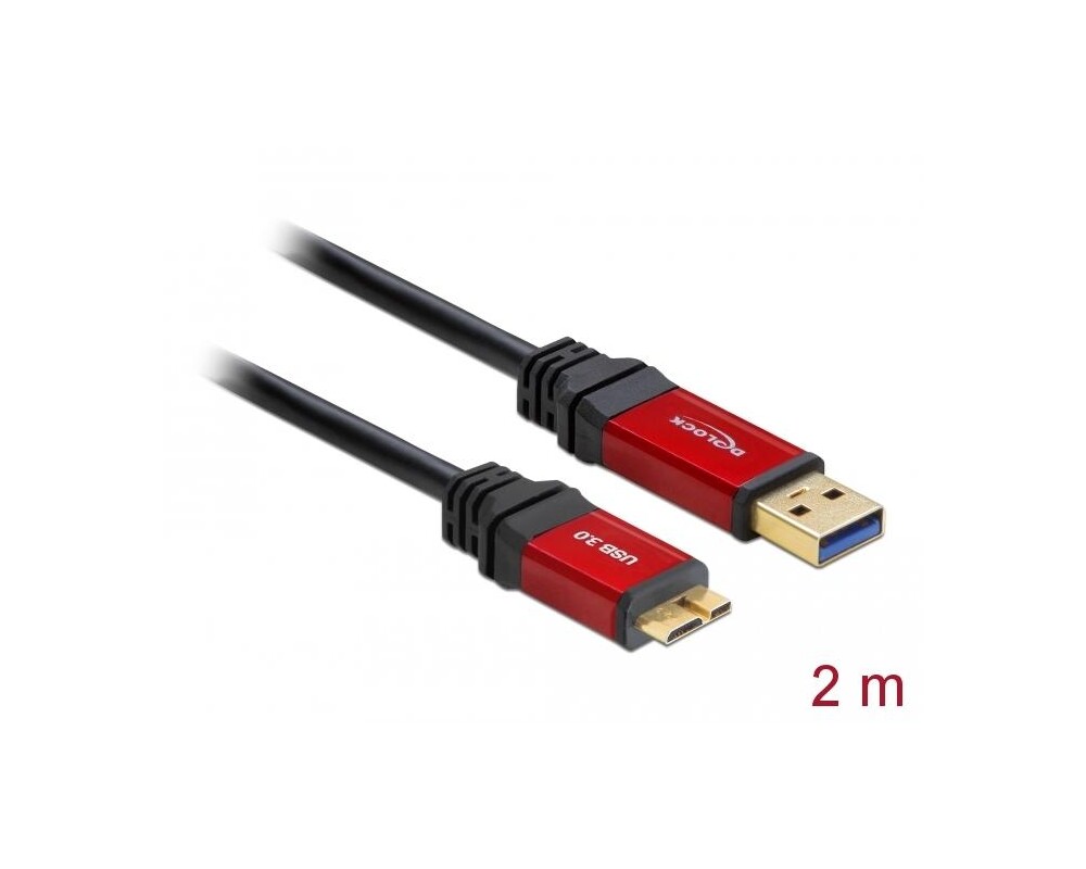 Кабел Delock USB-A мъжко - USB Micro-B мъжко, 2 м, Premium, Екраниран, Черен 2
