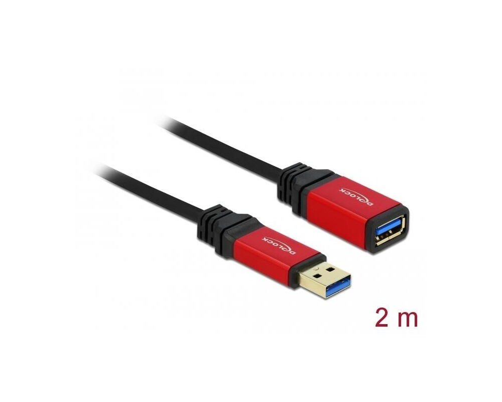 Адаптери Удължителен кабел Delock USB-A мъжко - USB-А женско, 2 м, Premium, Екраниран, Черен 2
