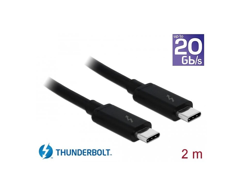 Кабел Delock Thunderbolt 3 (20 Gb/s) USB-C, мъжко - мъжко, 2.0 м, 3 A, Черен 2