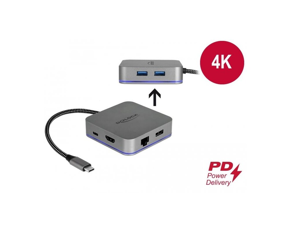 Докинг станция Докинг станция Delock, USB-A, USB-C, HDMI, Gigabit LAN, PD, Подсветка, Сива 4