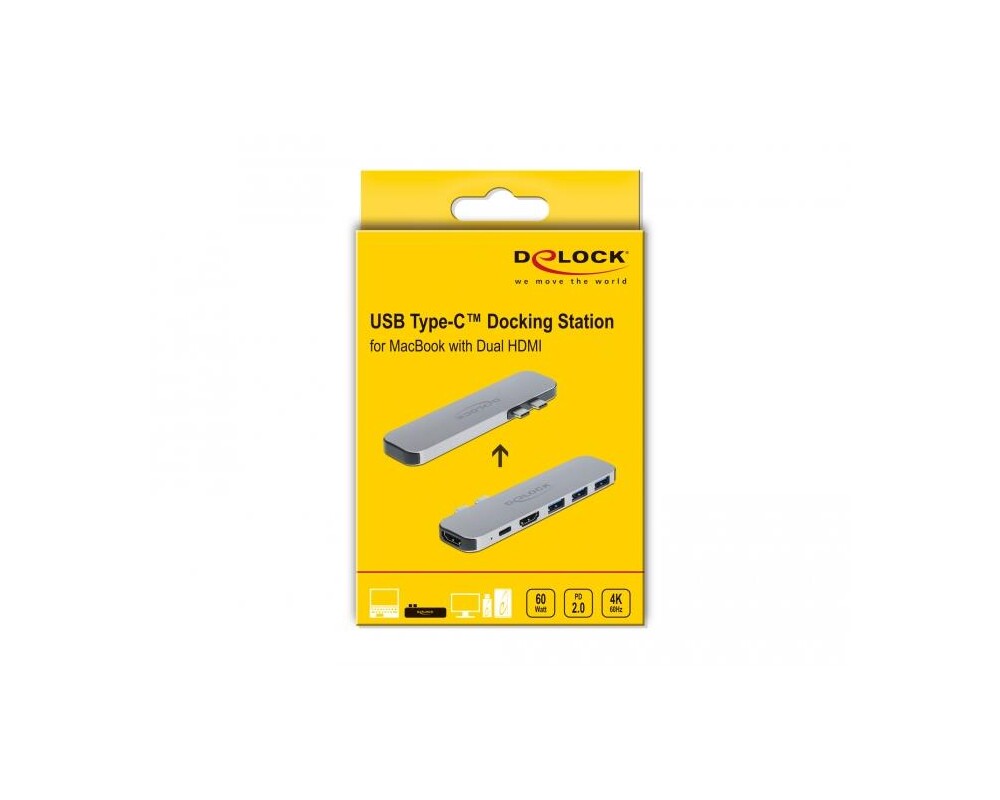 Докинг станция Докинг станция Delock, За MacBook, HDMI 4K, USB-A, USB-C, PD, Сива 6