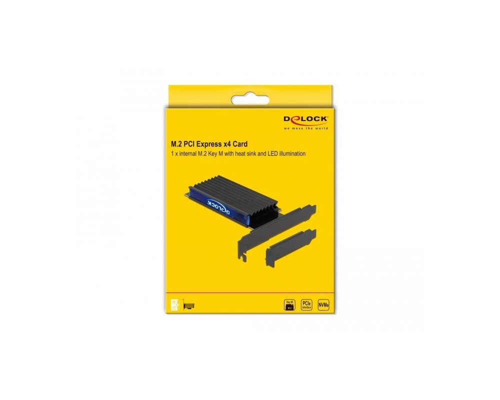 Контролер Карта за разширение на слотове Delock, PCI Express x4 към 1 x internal NVMe M.2 Key M, RGB LED, Low Profile 6
