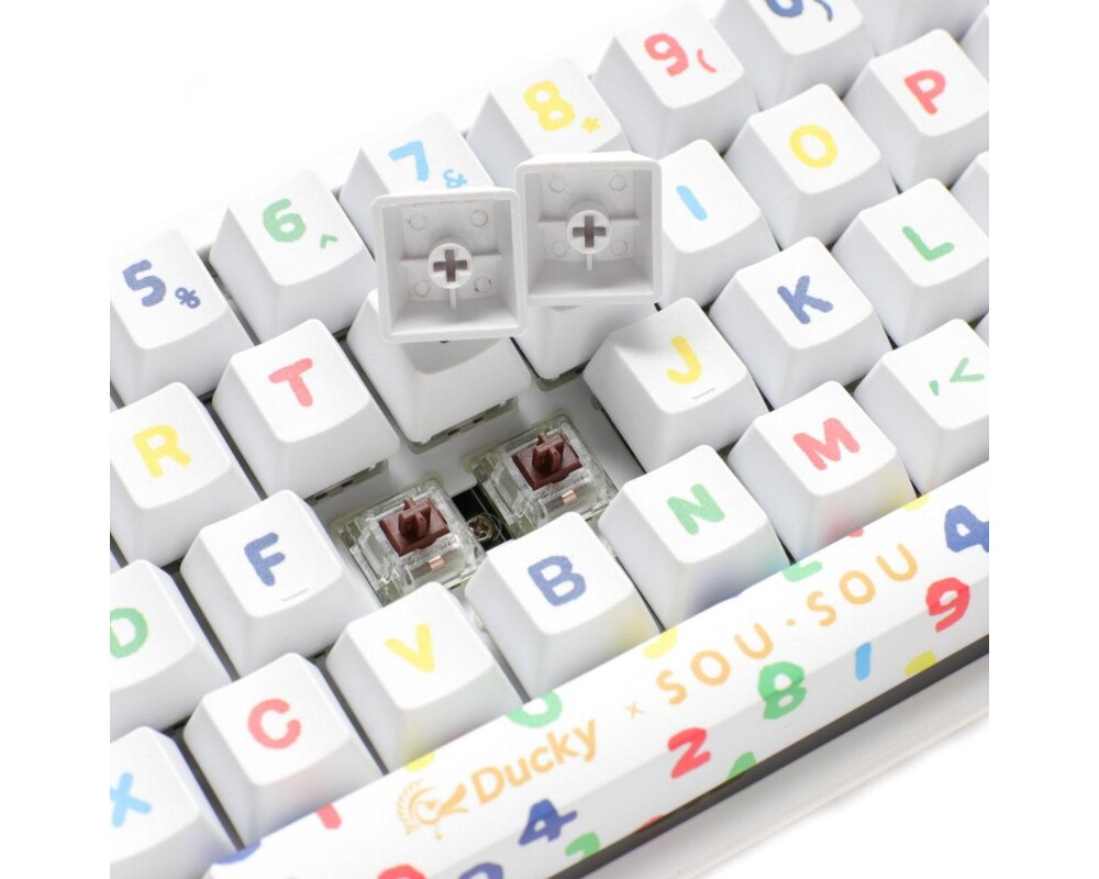 Клавиатура Геймърска механична клавиатура Ducky x SOU SOU One 2 Mini White RGB, Cherry MX Black 7