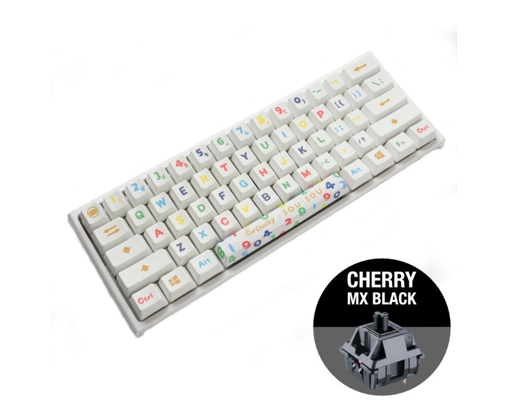 Клавиатура Геймърска механична клавиатура Ducky x SOU SOU One 2 Mini White RGB, Cherry MX Black 2