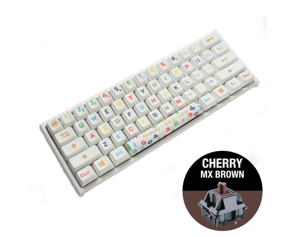 Клавиатура Геймърска механична клавиатура Ducky x SOU SOU One 2 Mini White RGB, Cherry MX Brown 2