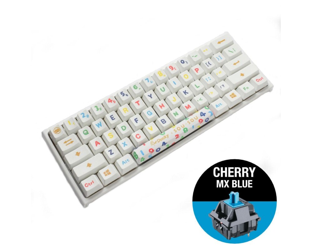 Клавиатура Геймърска механична клавиатура Ducky x SOU SOU One 2 Mini White RGB, Cherry MX Blue 2