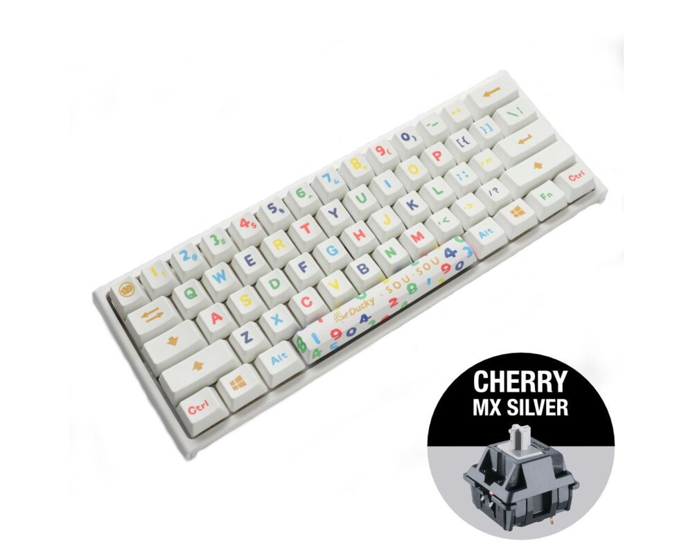Клавиатура Геймърска механична клавиатура Ducky x SOU SOU One 2 Mini White RGB, Cherry MX Silver 2