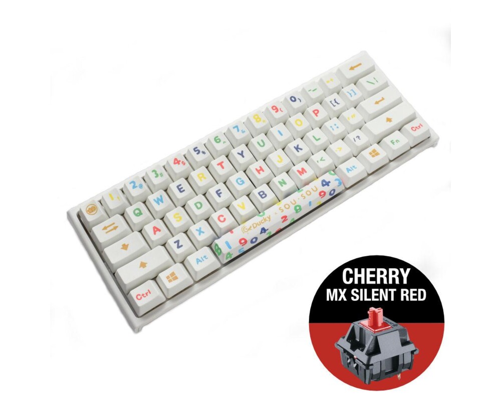 Клавиатура Геймърска механична клавиатура Ducky x SOU SOU One 2 Mini White RGB, Cherry MX Silent Red 2