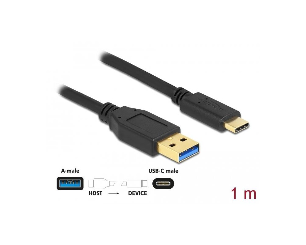 Кабел Delock SuperSpeed, USB-A мъжко - USB-C мъжко, (USB 3.2 Gen 2), 10 Gbps, 1 м, Черен 2