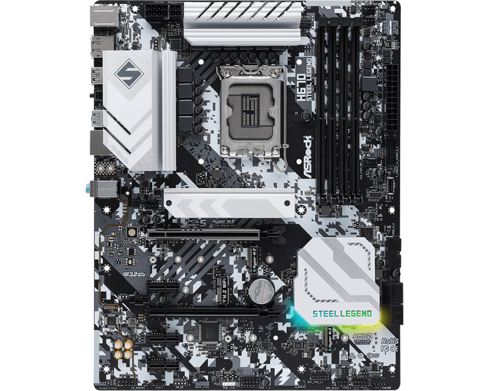 Дънна платка ASROCK H670 Steel Legend LGA1700 4x DDR4 DIMM HDMI DP 1xPCIe 5.0 x16 1xPCIe 4.0 x16 3xPCIe 3.0 x1 2