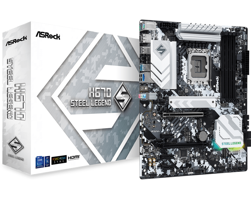 Дънна платка ASROCK H670 Steel Legend LGA1700 4x DDR4 DIMM HDMI DP 1xPCIe 5.0 x16 1xPCIe 4.0 x16 3xPCIe 3.0 x1 6