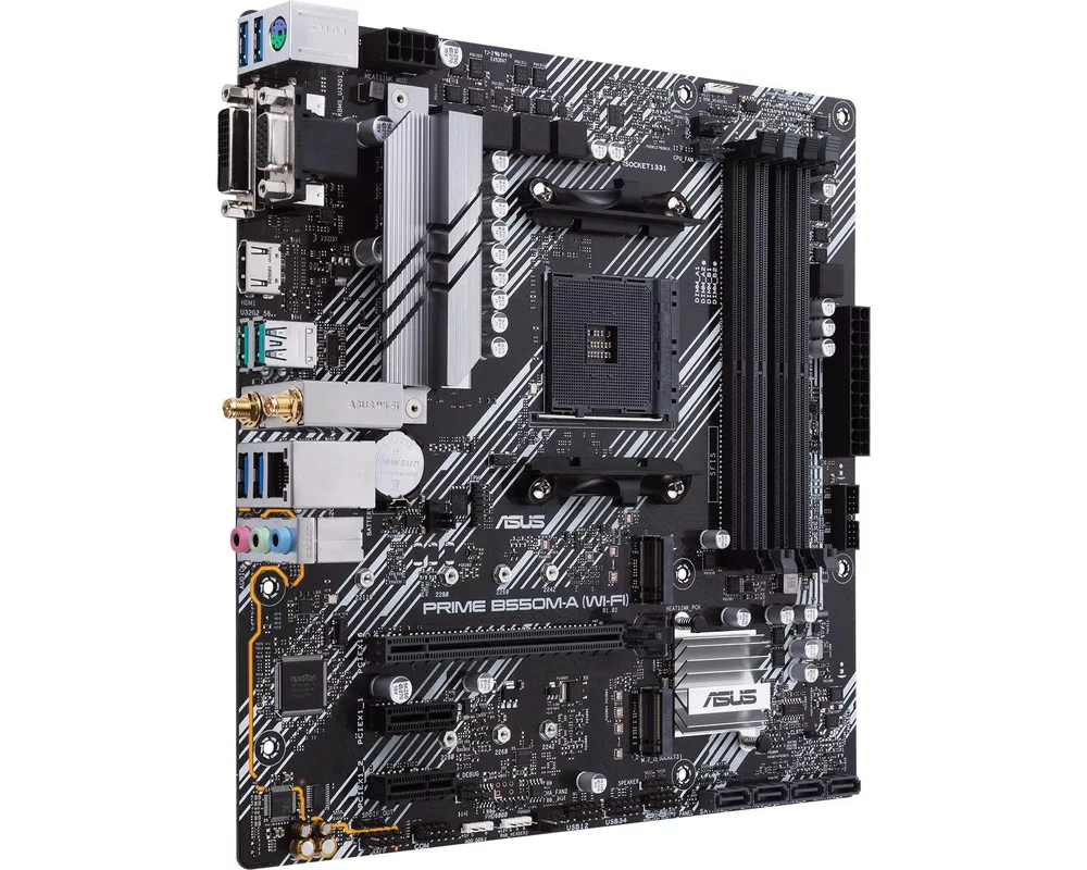 Дънна платка ASUS Prime B550M-A (WI-FI) socket AM4, 4xDDR4, Aura Sync, PCIe 4.0, Dual M.2, WiFi 6 3