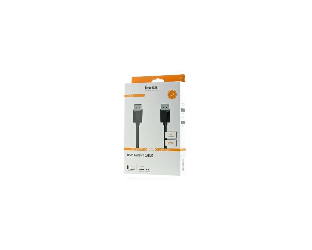 Кабел HAMA 200696, DisplayPort мъжко - DisplayPort мъжко, 1.5 m, Ultra-HD 4K, Двойно-екраниран, Черен 2