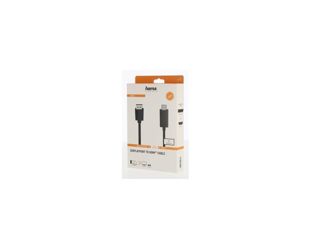 Кабел HAMA 200712, DisplayPort v.1.2 мъжко - HDMI мъжко, Ultra-HD, 4K, 1.5м, Черен 2
