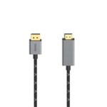 <span>Кабел</span> HAMA, DisplayPort мъжко - HDMI мъжко, Ultra-HD, 4K@60 Hz, 1.5м, Алуминий, Позлатени конектори, Черен <span class='catalog-num-in-name'>HAMA-200506</span> - 