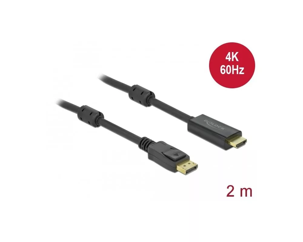 Кабел Delock DisplayPort мъжко - HDMI мъжко, 2 м., 4K 60Hz, Черен 2