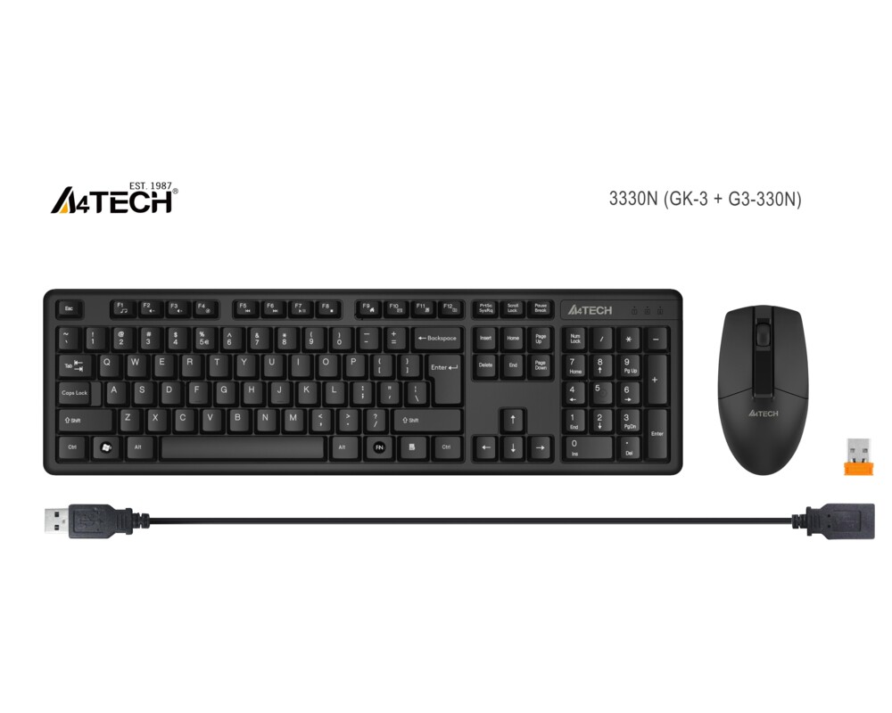 Клавиатура Комплект клавиатура и мишка A4tech 3330N, Безжичен, 2.4G Hz, Черен