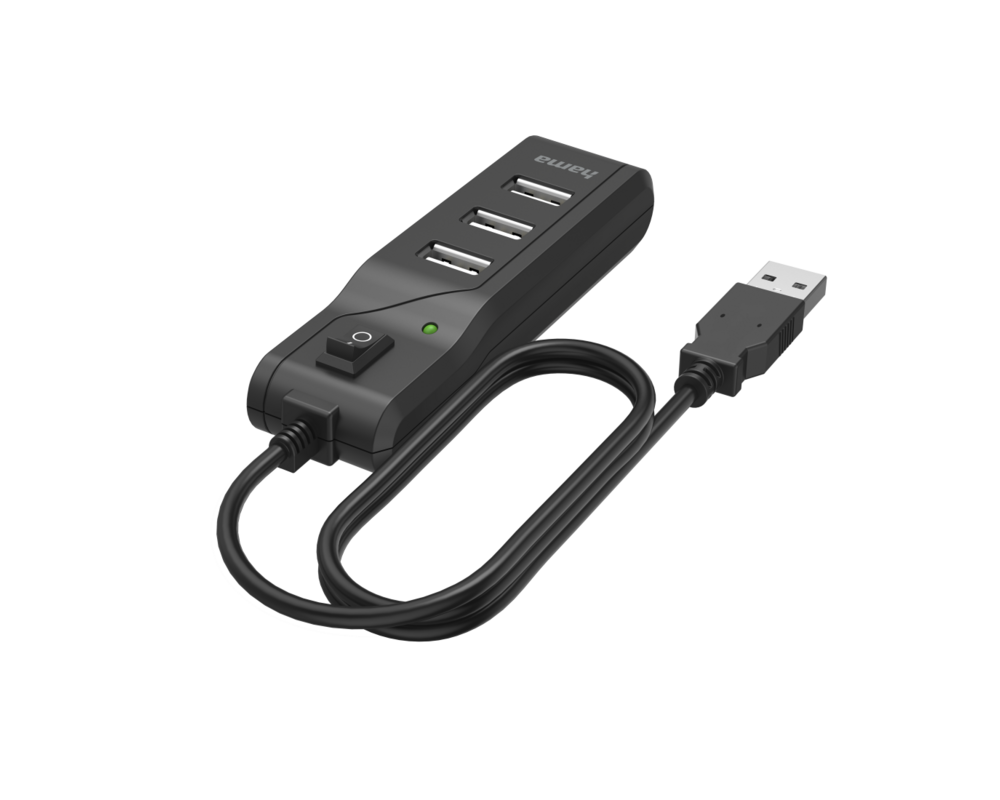 USB хъб HAMA, С бутон вкл./изкл., USB 2.0, 1:4, 480 Mbit/s, черен 2