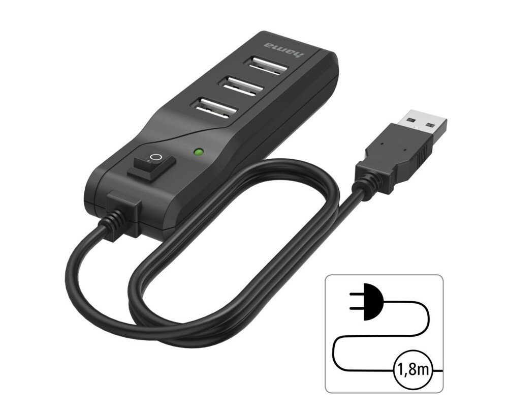 USB хъб HAMA, С бутон вкл./изкл., USB 2.0, 1:4, 480 Mbit/s, черен 6