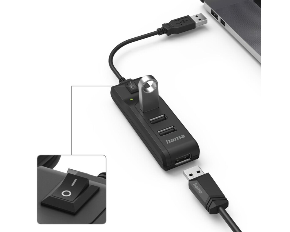USB хъб HAMA, С бутон вкл./изкл., USB 2.0, 1:4, 480 Mbit/s, черен 5