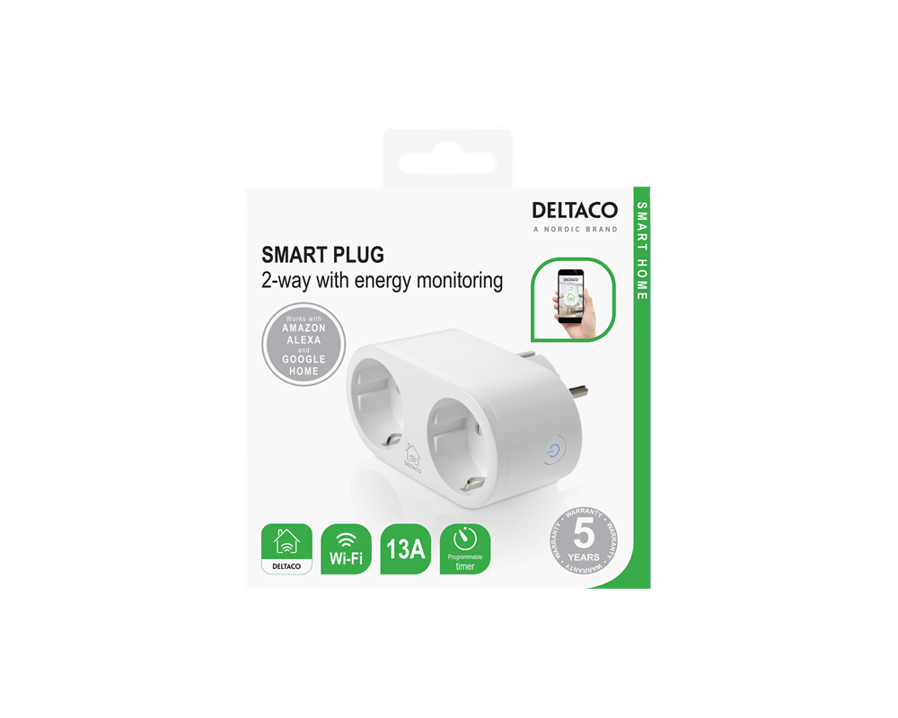 Умен контакт DELTACO SH-P02E, 2 гнезда, Google Assistant, Alexa 4