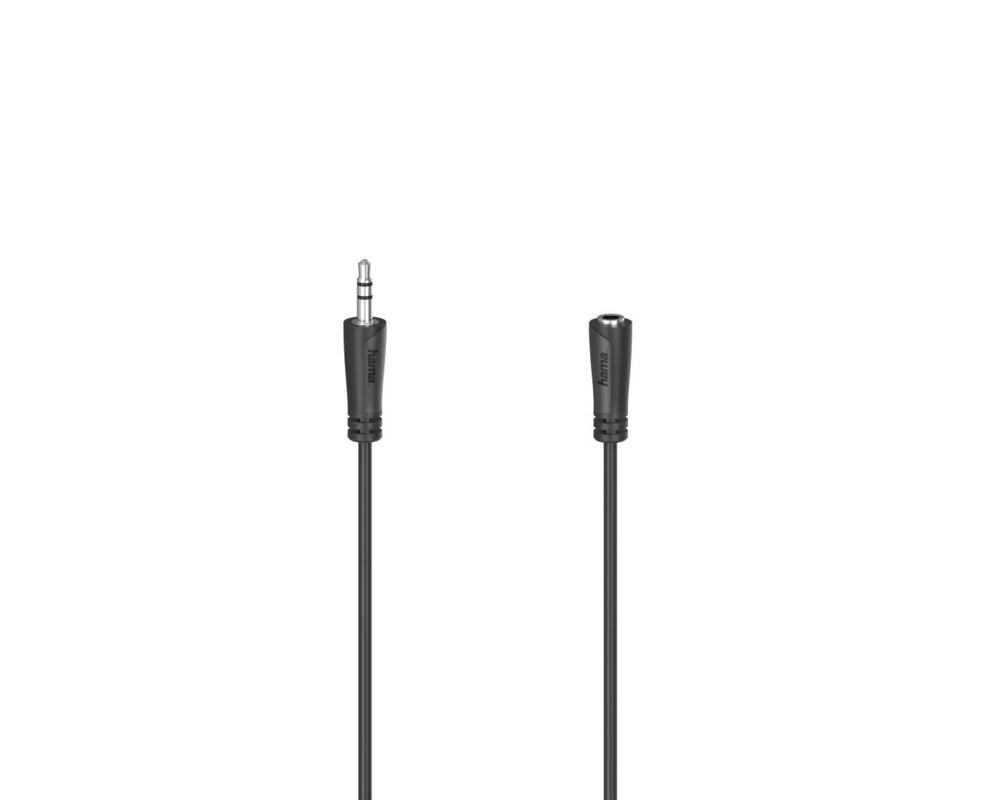 Аудио кабел HAMA, 3.5 мм жак мъжко - 3.5 мм жак женско, 5м, Черен