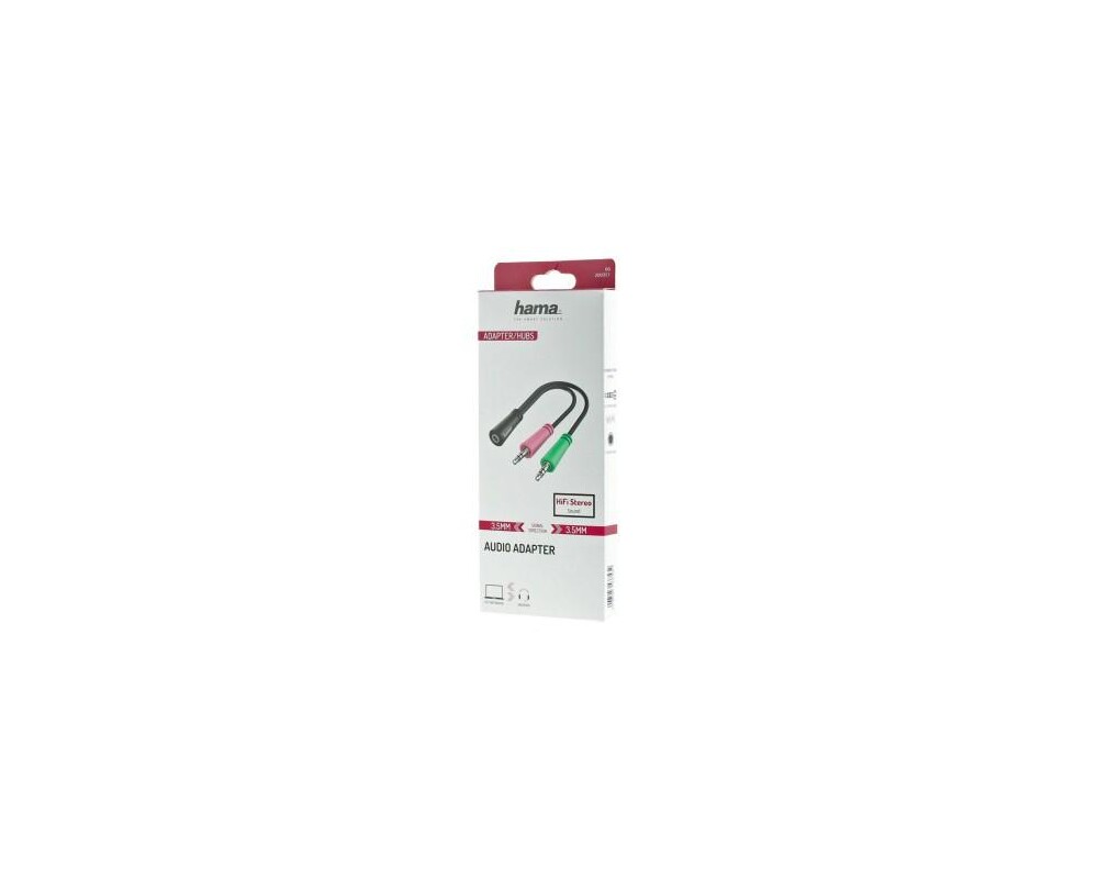 Аудио кабел Жак HAMA, 3.5 mm жак женско - 2 x 3.5 mm жак мъжко, 10cm 2
