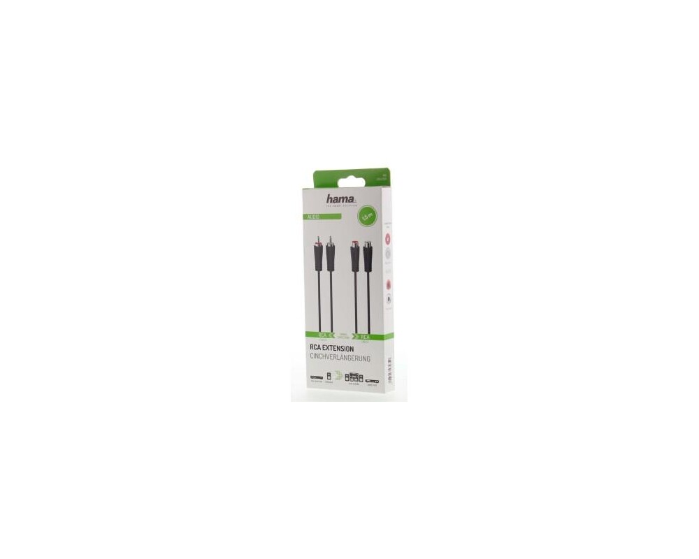 Аудио кабел HAMA 2 x Чинч мъжко - 2 x Чинч женско, 1.5 м, Черен 2