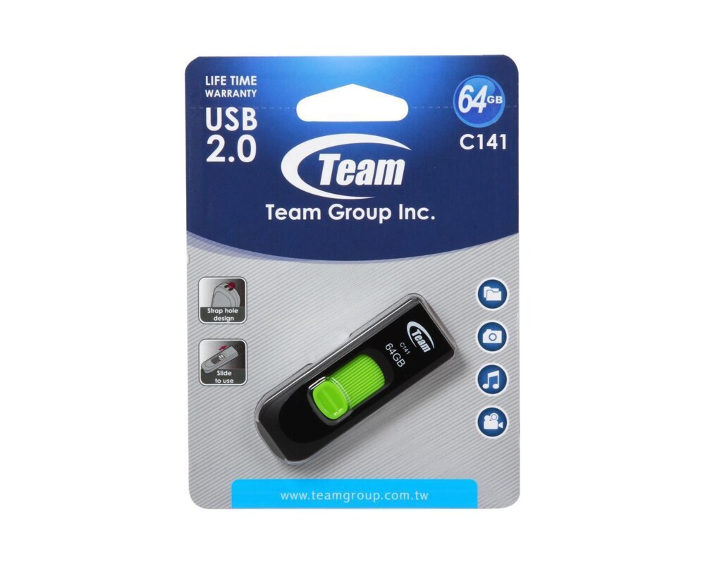 Флаш памет Team Group C141 64GB, USB 2.0, Зелен 2