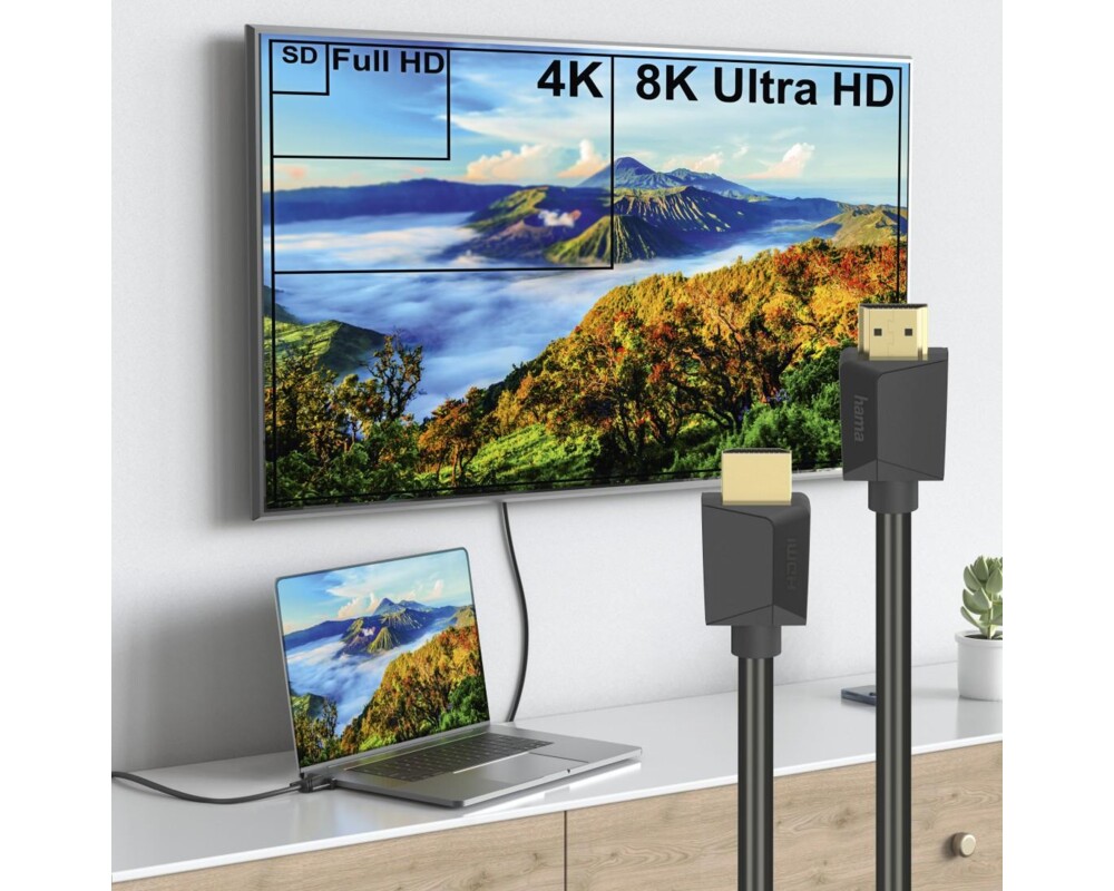 Кабел HAMA High Speed, HDMI мъжко - HDMI мъжко, 8K, 48GB/s, Ethernet , 2 м, Позл. конектори, Черен 6