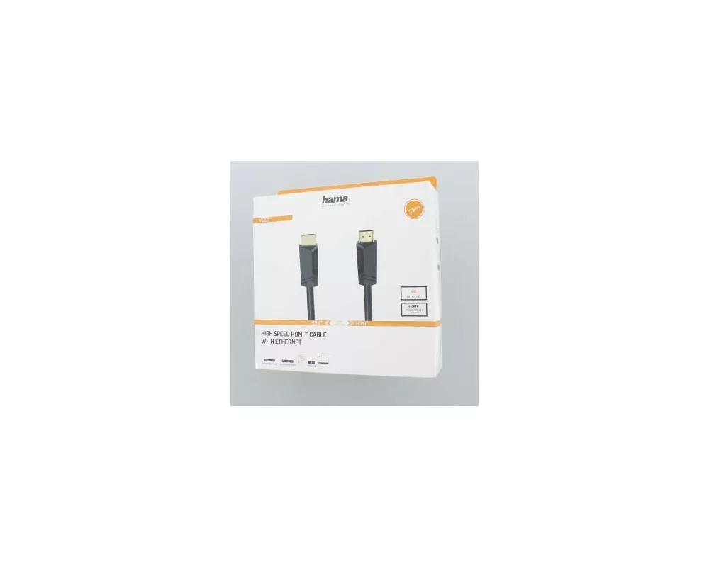 Кабел HAMA High-Speed, HDMI мъжко - HDMI мъжко, 4K, 18GB/s, Ethernet, 7.5 м, Позл. конектори, Черен 2